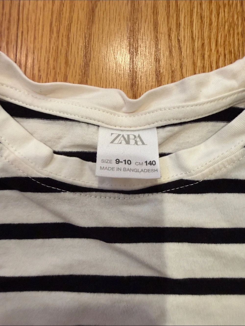 Girls Zara Black and White Striped Short Sleeve Tee